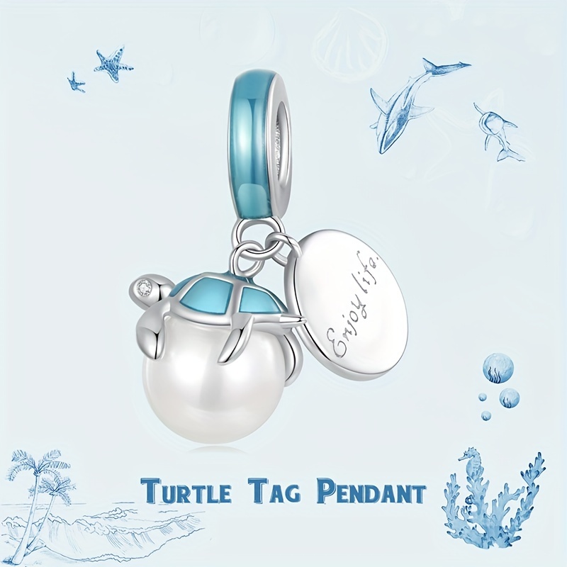 PANPOKI 925 Silver Turtle Tag Pendant Charms Ocean Series