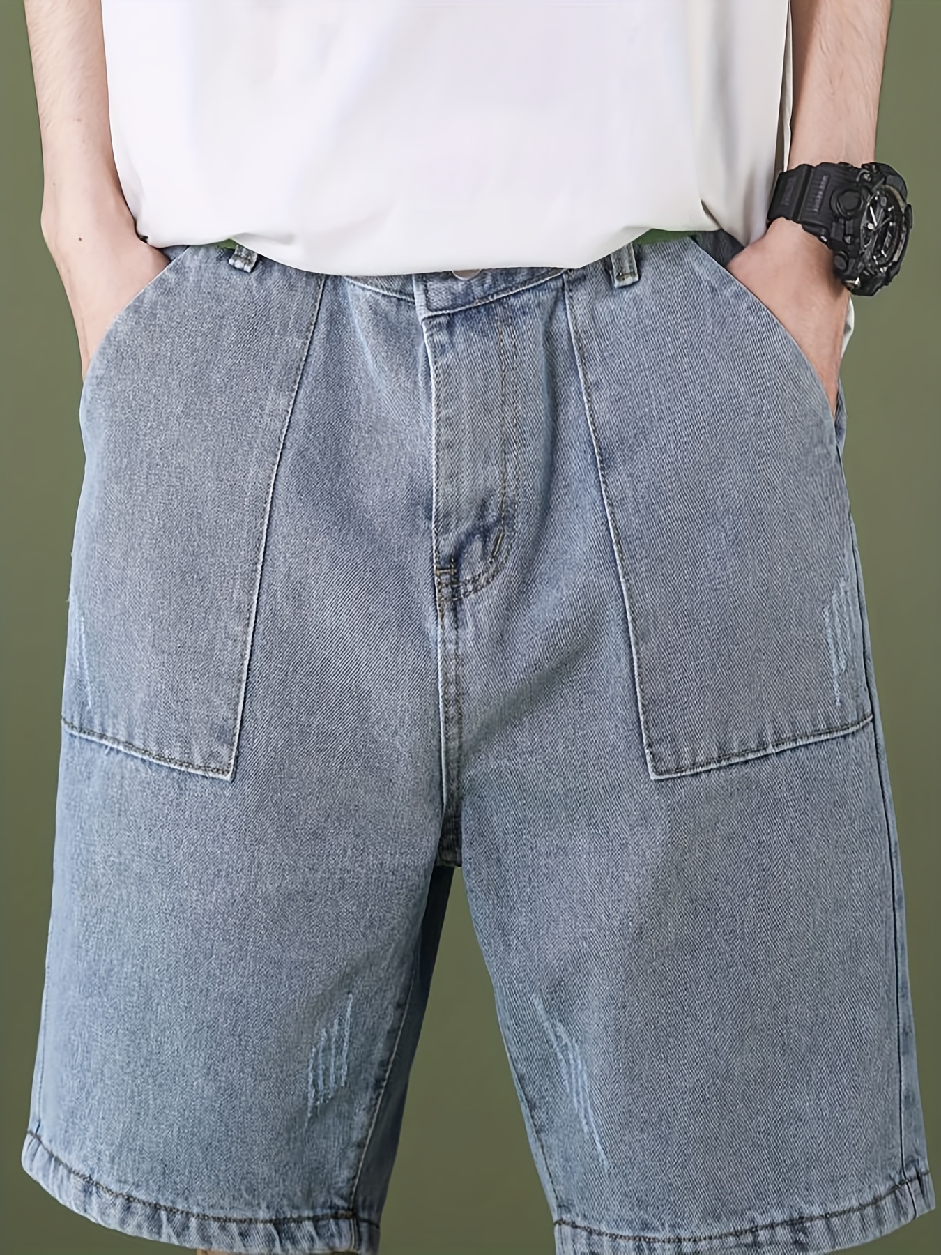 Loose Fit Big Pocket Denim Shorts Men's Casual Street Style - Temu