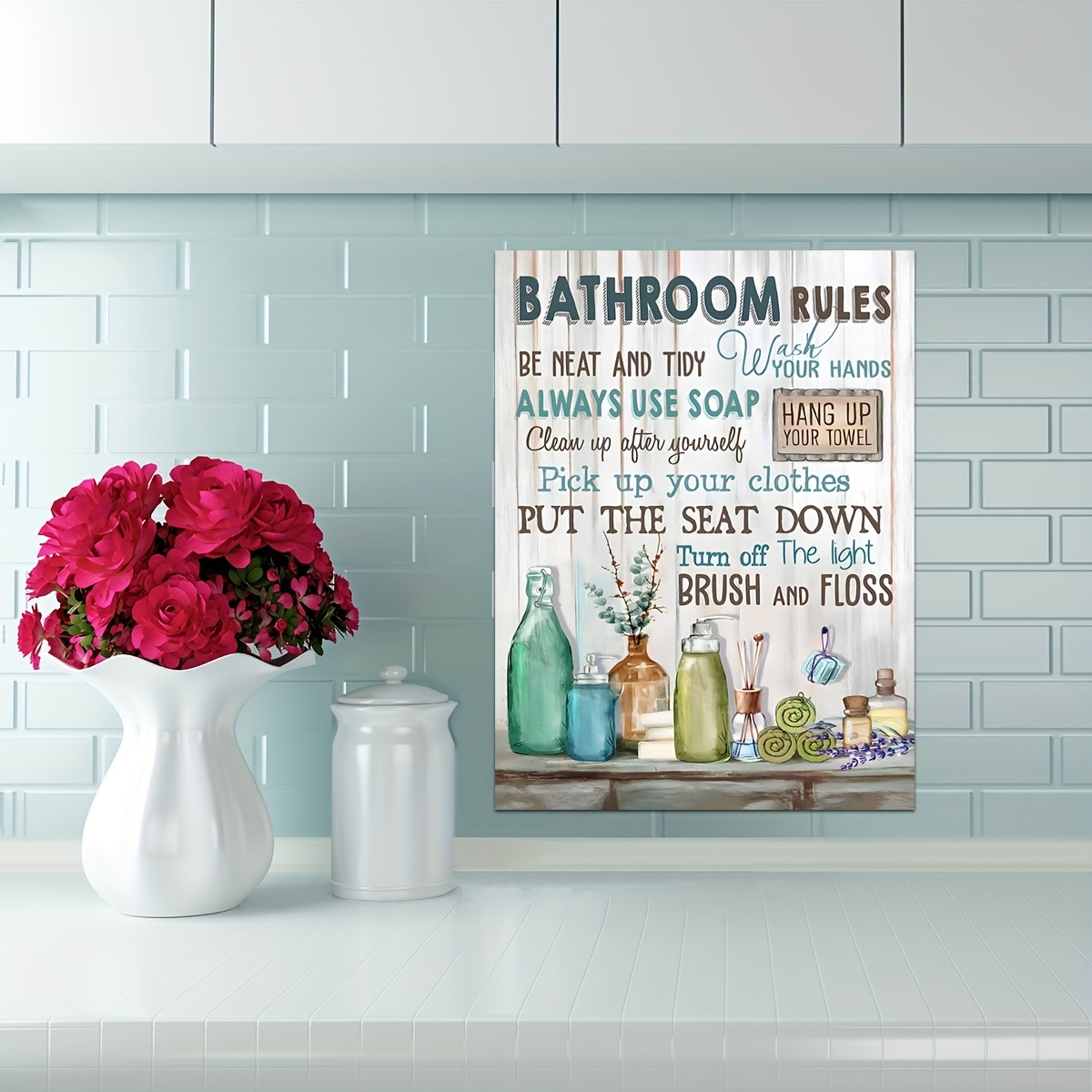add a touch of fun to your bathroom with this vintage wall art print