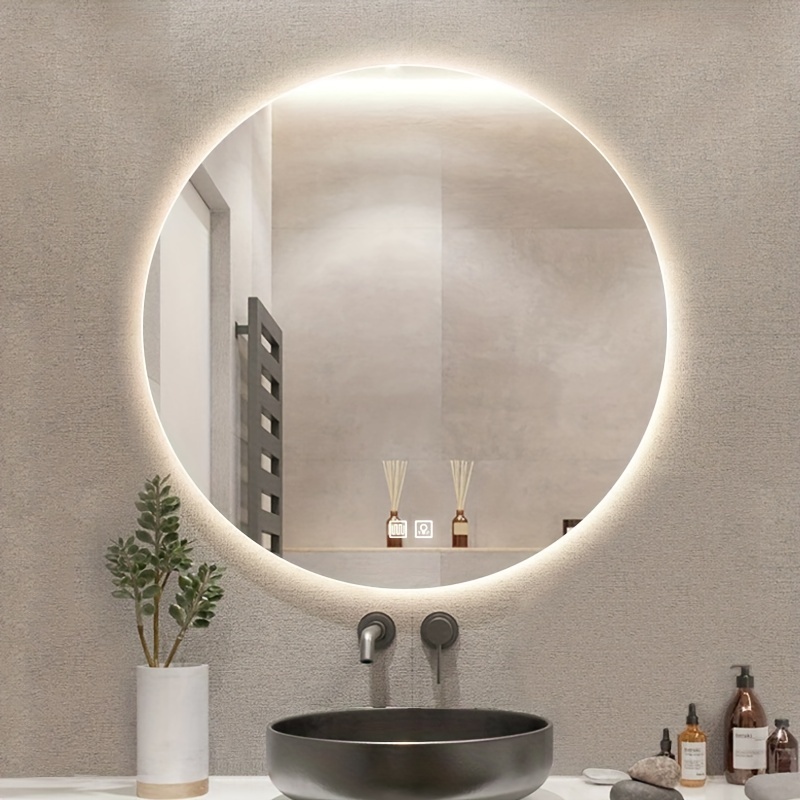 Round Bathroom Mirror with LED Lights, Illuminated Anti-fog Light