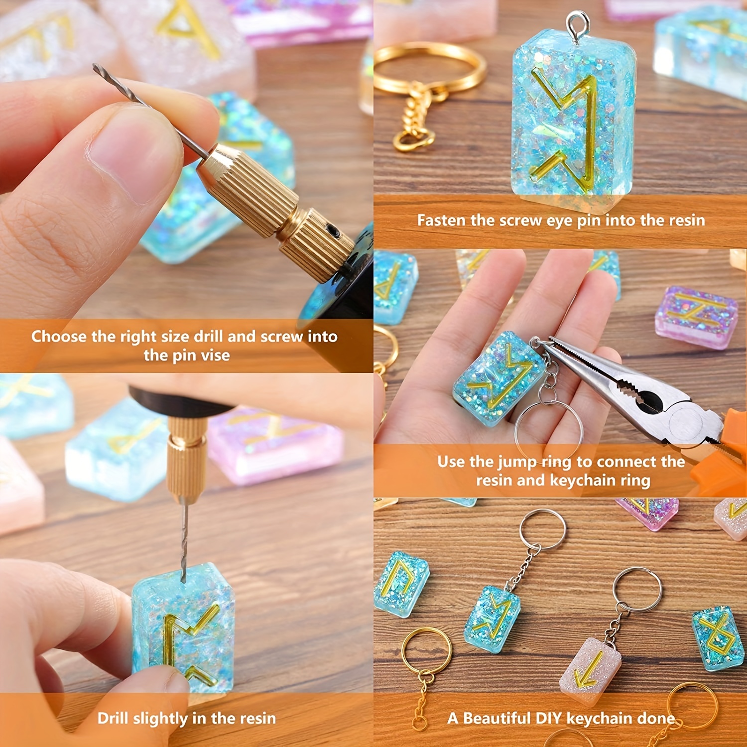 LET'S RESIN Resin Jewelry Making Kit,73Pcs Keychain Making Supplies, Drill  Press Vise, Steel Hand Resin Drill with Drill Bit, F-Quick Clamp, Keychain  Kit, Resin…