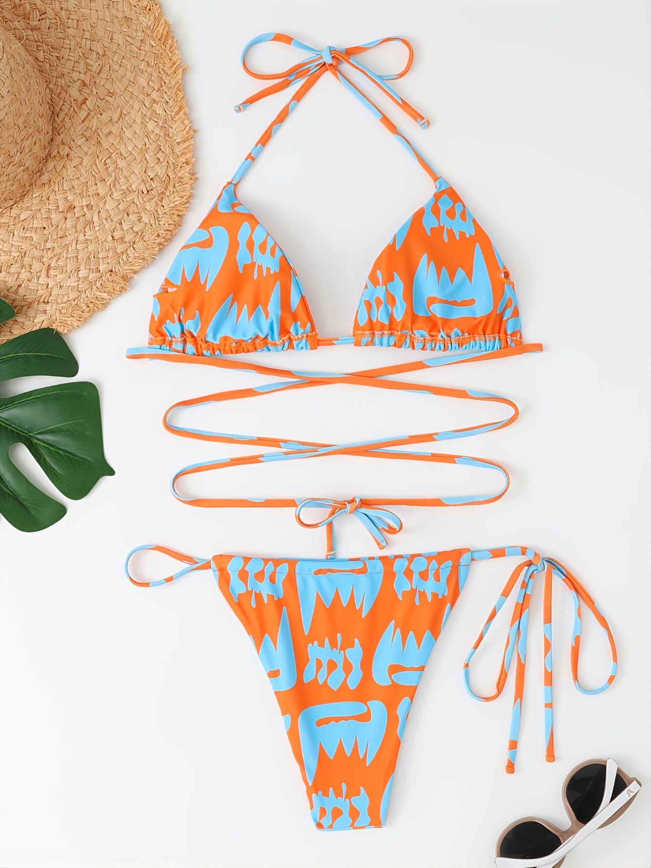 lace up tie side halter bikini swimsuit