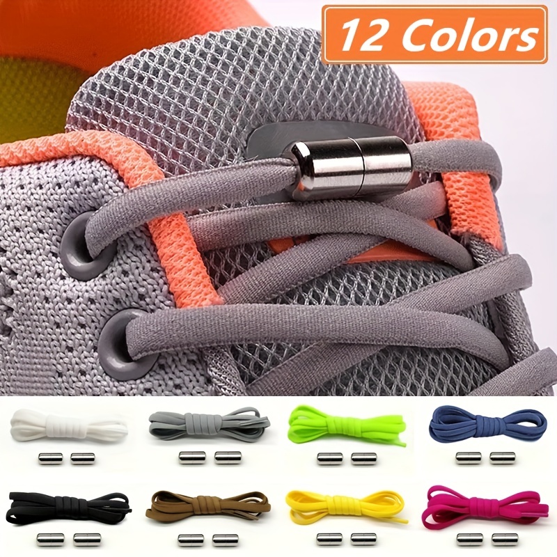 12 Colors 1pair Lazy Elastic Shoelaces No Tie Shoe Laces Metal Button For Any Adult Shoes Shoe Lace Lazy Shoe Shoe String Lace
