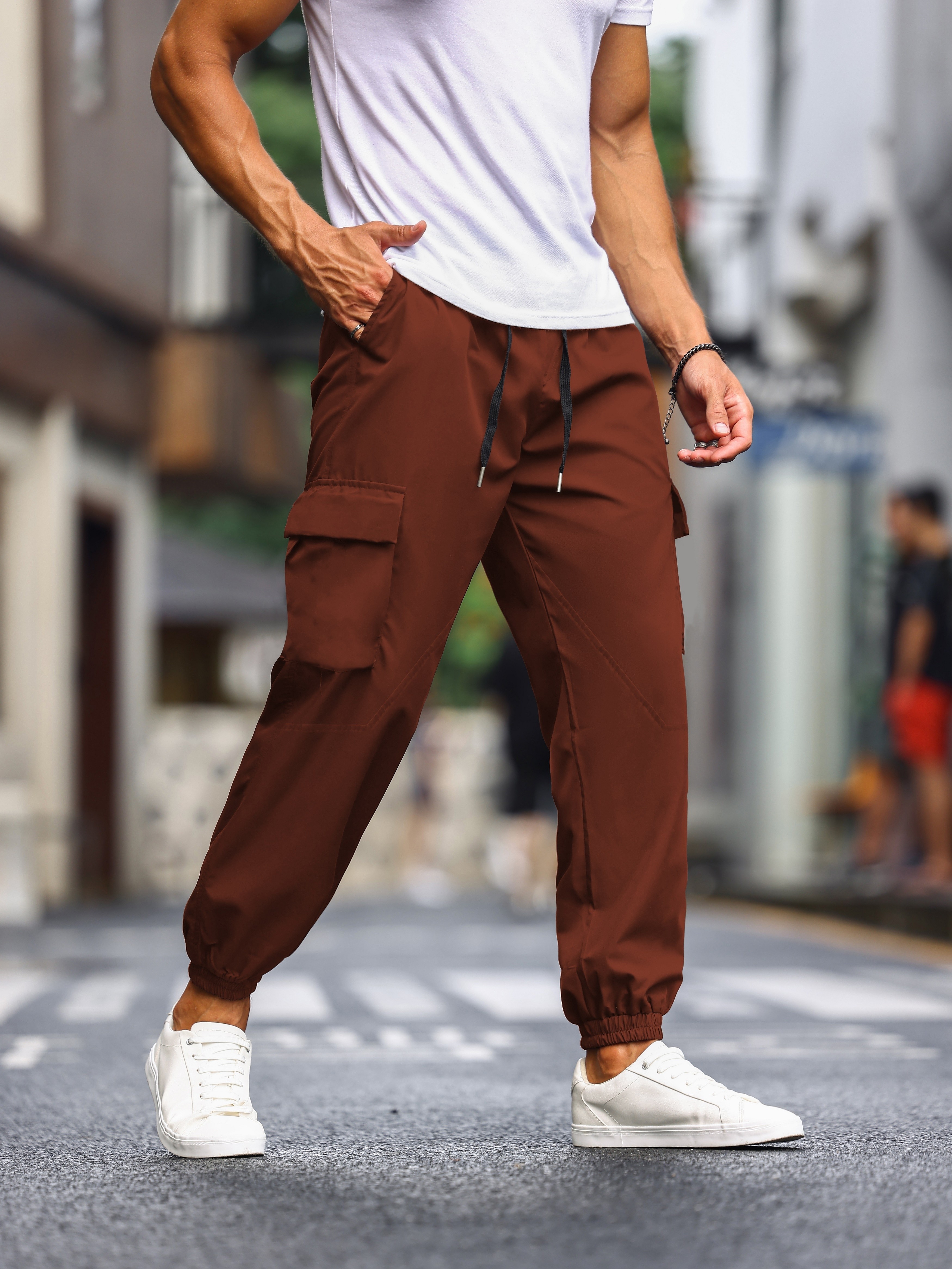Men's Stylish Solid Cargo Jogger Pockets Causal Breathable - Temu