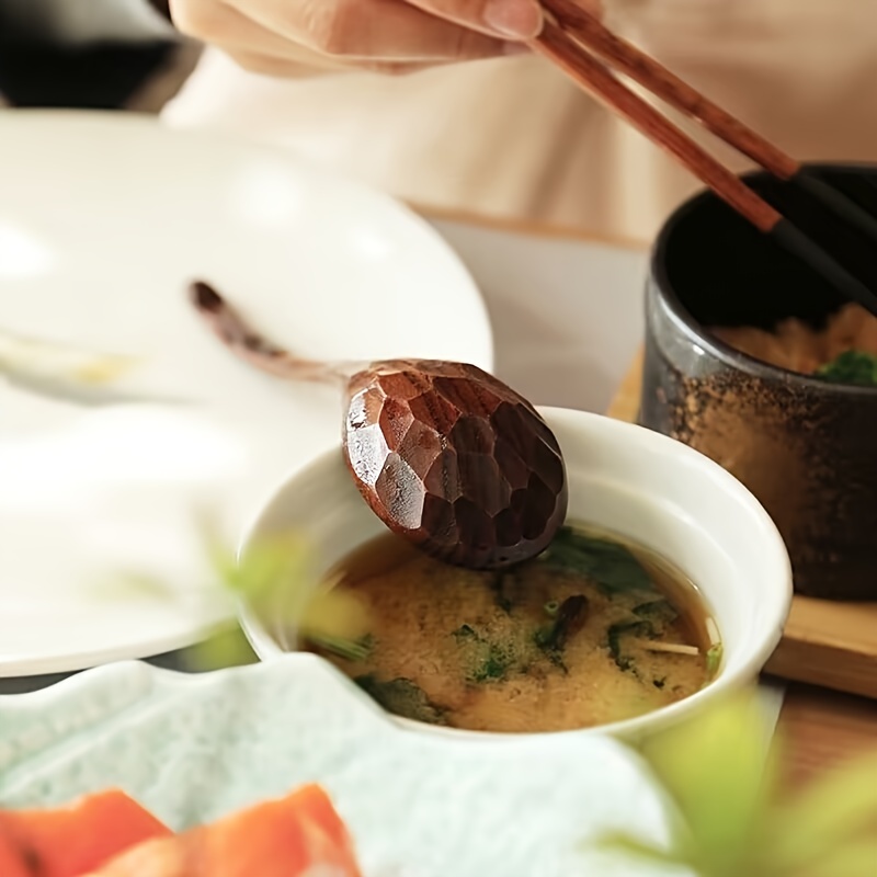 Cucharas de sopa de madera, cucharas de Ramen japonesas, cucharas redondas  de madera Phoebe con mango largo, arroz, postre, cocina, degustación, cena