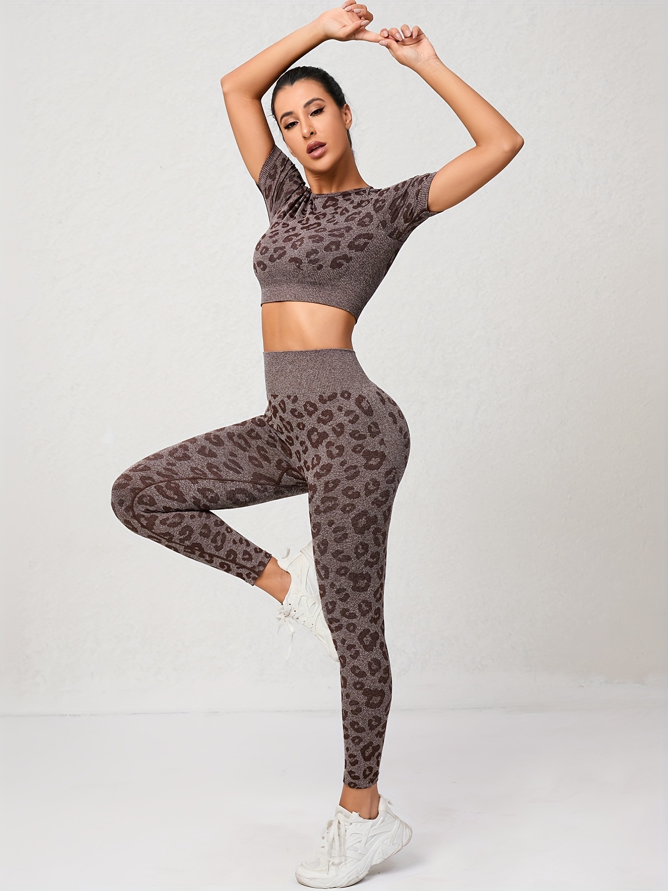 Yoga Sxy Conjunto deportivo con estampado de leopardo, Moda de Mujer
