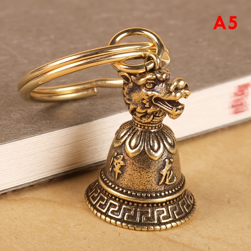 1pc Brass Chinese 12 Zodiac Animals Heads Bell Keychain Pendants Jewelry, Jewels Vintage Copper Feng Shui Car Key Chain Hanging Keyring Gift,Temu