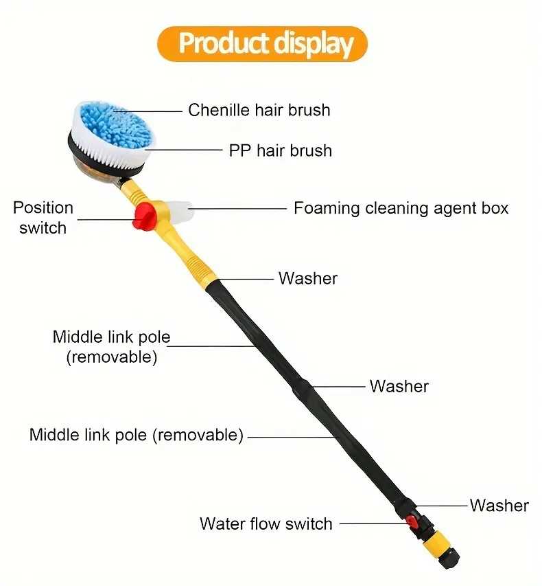 360 rotating car wash brush kit high pressure chenille bristles with automatic foaming for vehicle cleaning adjustable dip wash rotary wash brush details 14