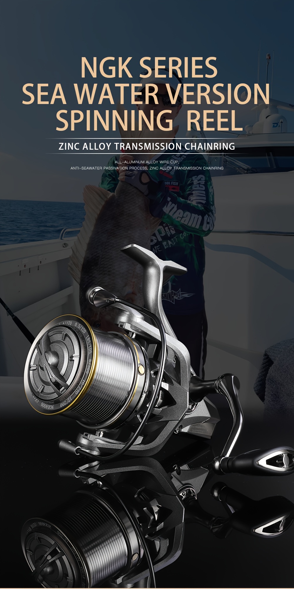 GHOTDA Saltwater Fishing Reel Deep Metal Wire Cup Large Line Capacity 9000  10000 12000 Series Spinning Reel for Ocean Pesca