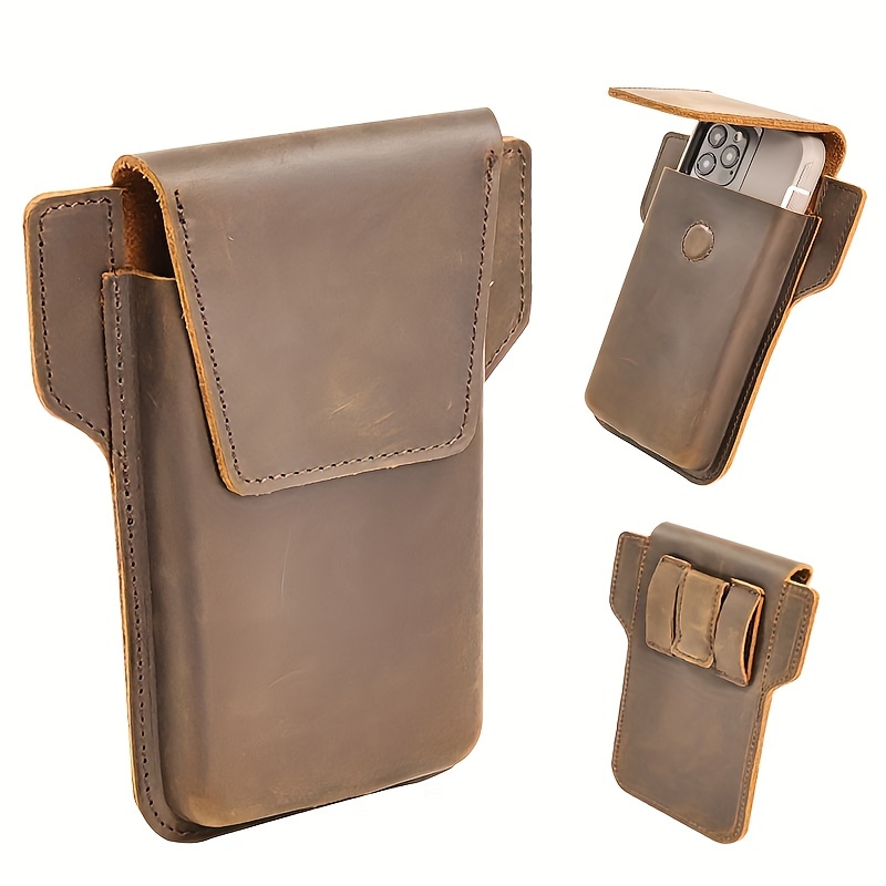 Bolso De Cintura De Cuero Genuino Para Hombres, Resistente Y A La Moda,  Ideal Para El Día A Día, Con Compartimento Para Teléfono Móvil