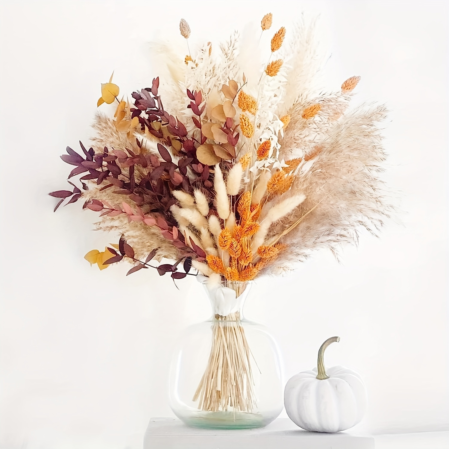 64pcs 17 Artificial Dry Pompas Fall Decor, Boho Flowers *** Pampas Grass  Fall Decorations For Home Fluffy Dried Flower Bouquet, Home Decor, Aesthe