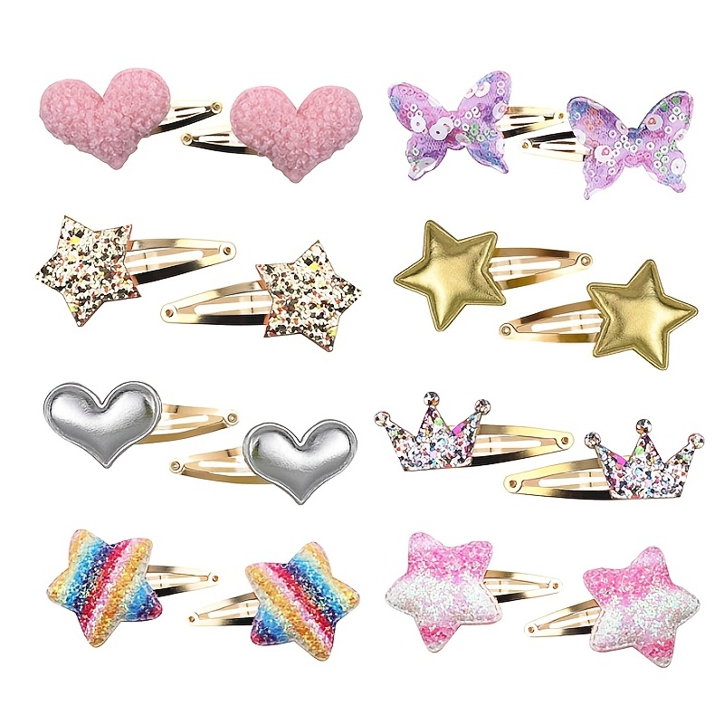 6 Pcs/Pack Colorful Star Shape Glitter Metal Snap Hair Clips Girls' Cute  Barrettes Hair Clips Hair Accessories