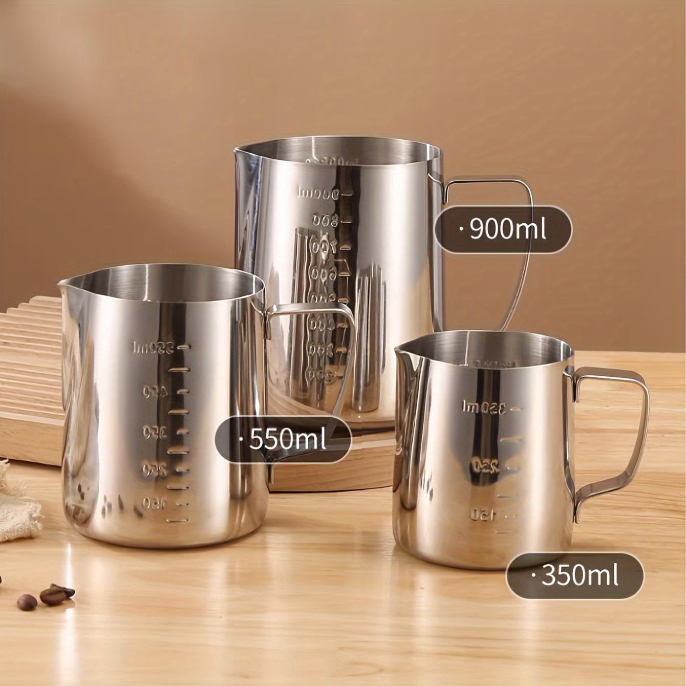 

Stainless Steel Cup With Measurement Marks, Large Capacity Milk Frothing Pitcher For , Cappuccino, And Iced Tea - In 350ml, 600ml, 900ml