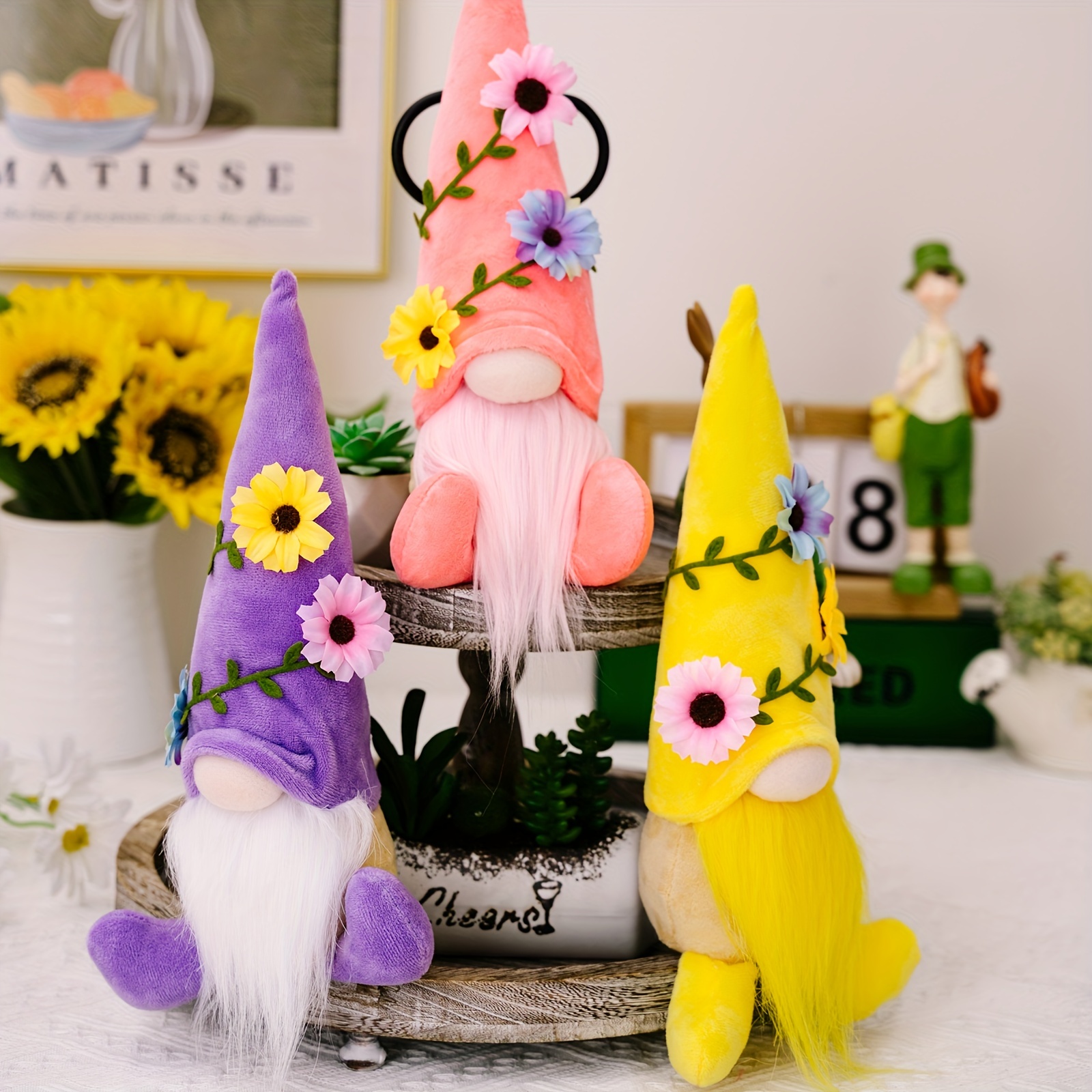 1pc, Sunflower Gnomes Decor, Spring Gnomes Plush, Garden Swedish Nisse  Scandinavian Tomte Tiered Tray Decor, Summer Sunflower Elf Kitchen Decor,  Farmh