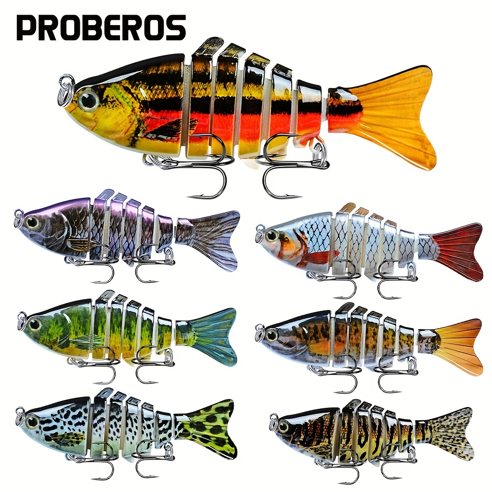 

Proberos 1pc 7 Segments Lifelike Fishing Hard Lure, Bionic Plastic Wobbler Bait With 3d Eyes And 2 Hooks, Fishing Accessories For Catching Bass, Pike, And More - 3.93in/10cm, 0.54oz/15.5g