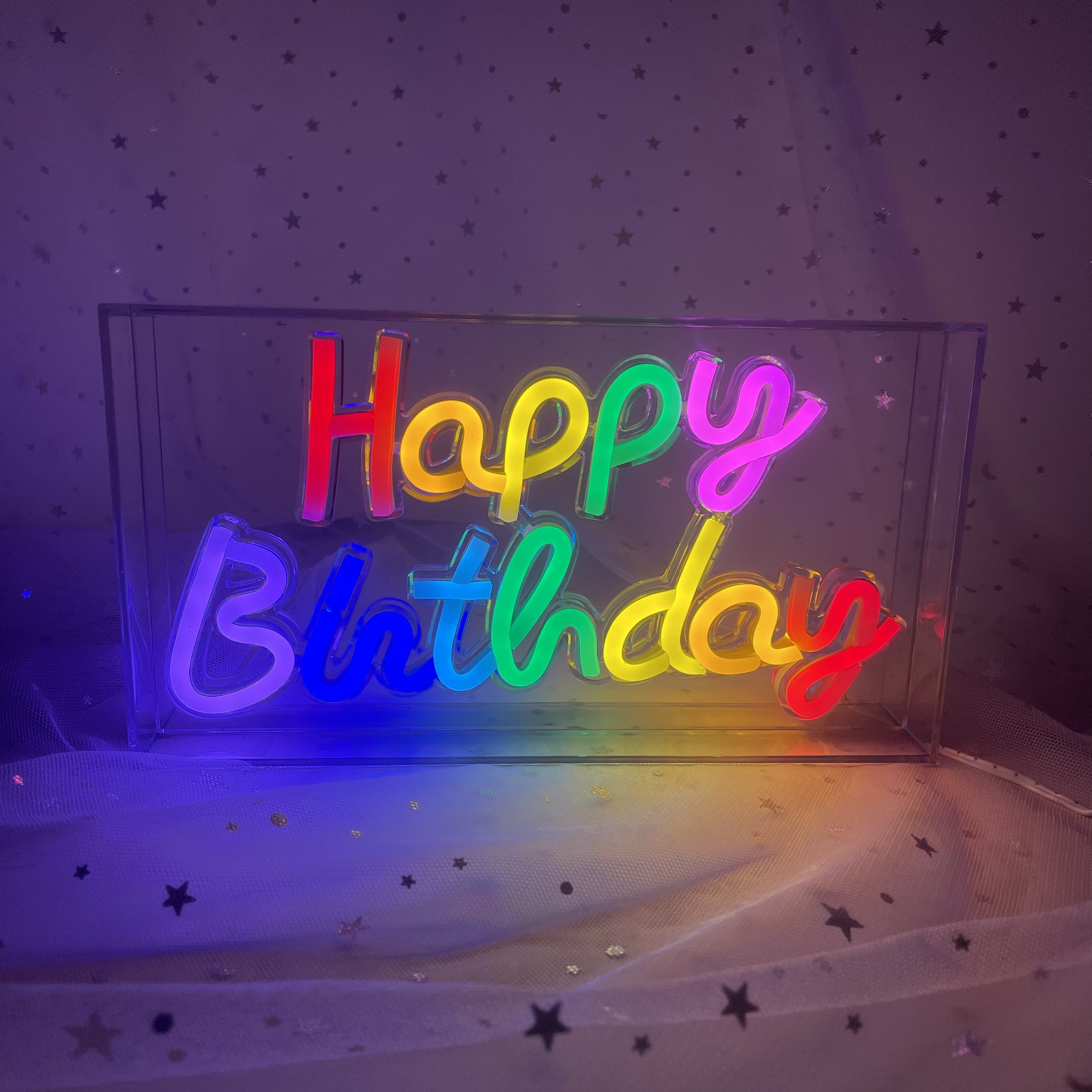 Mengen Led Happy Birthday Neon Sign for Party Decor 43*31cm Led Neon Light  USB Powered Acrylic Custom Sign Lights Home Decoration/Blue/31CM*43CM 