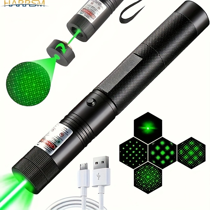 Puntero láser verde de alta potencia, puntero láser de largo alcance,  linterna de alta potencia, puntero de potencia recargable para USB, con  tapa de