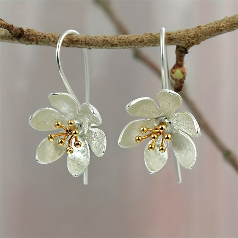 LATS 2022 New Gold Color Zircon Opal Cherry Blossom Earrings for Women  Elegant Light Luxury Flowers Stud Earring Fashion Jewelry