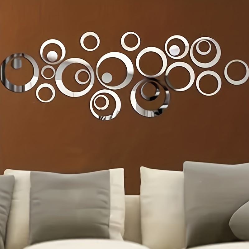 24 Pièces Sticker Mural cercle 3D, Acrylique Miroir Décalques Autocollant  Miroir Sticker- Silver