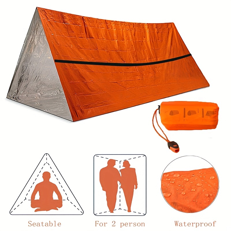 Tube d'urgence Tente Survie Orange Shelter Rescue Camping Tente Film  d'aluminium Sac de couchage 