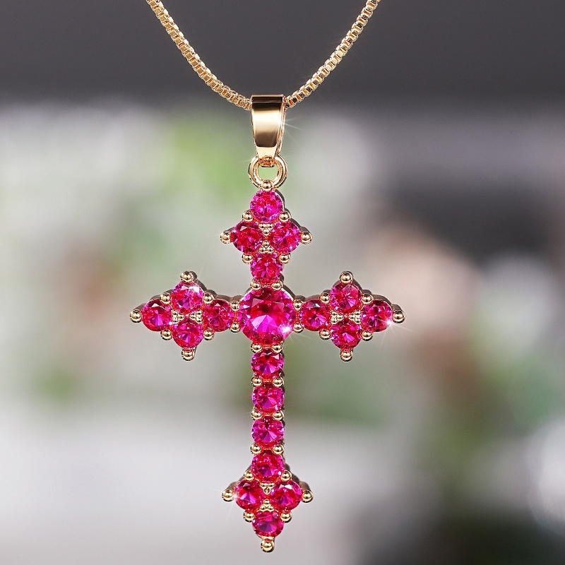 Nidin Classic Creative Design 6 Colors Cross Pendant Necklace Exquisite  Shine Zircon Chain Choker Jewelry for Women Party Gift