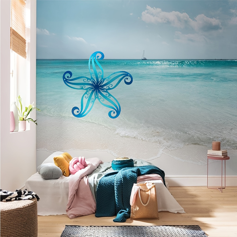 1pc Metal Starfish Wall Hanging Decoration, Blue Starfish Statue Original  Wall Art, Starfish Ocean Theme Wall Hanging Can Be Used For Outdoor Wall Dec