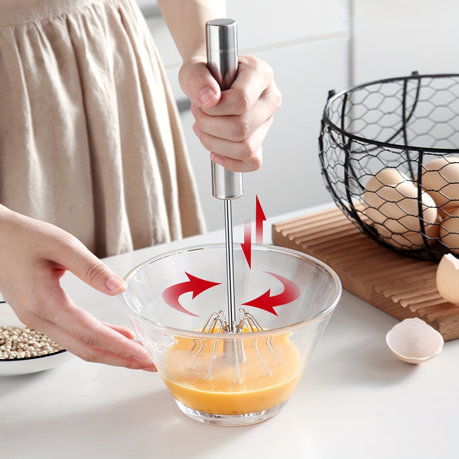 Stainless Steel Semi-automatic Egg Beater, Multifunctional Kitchen