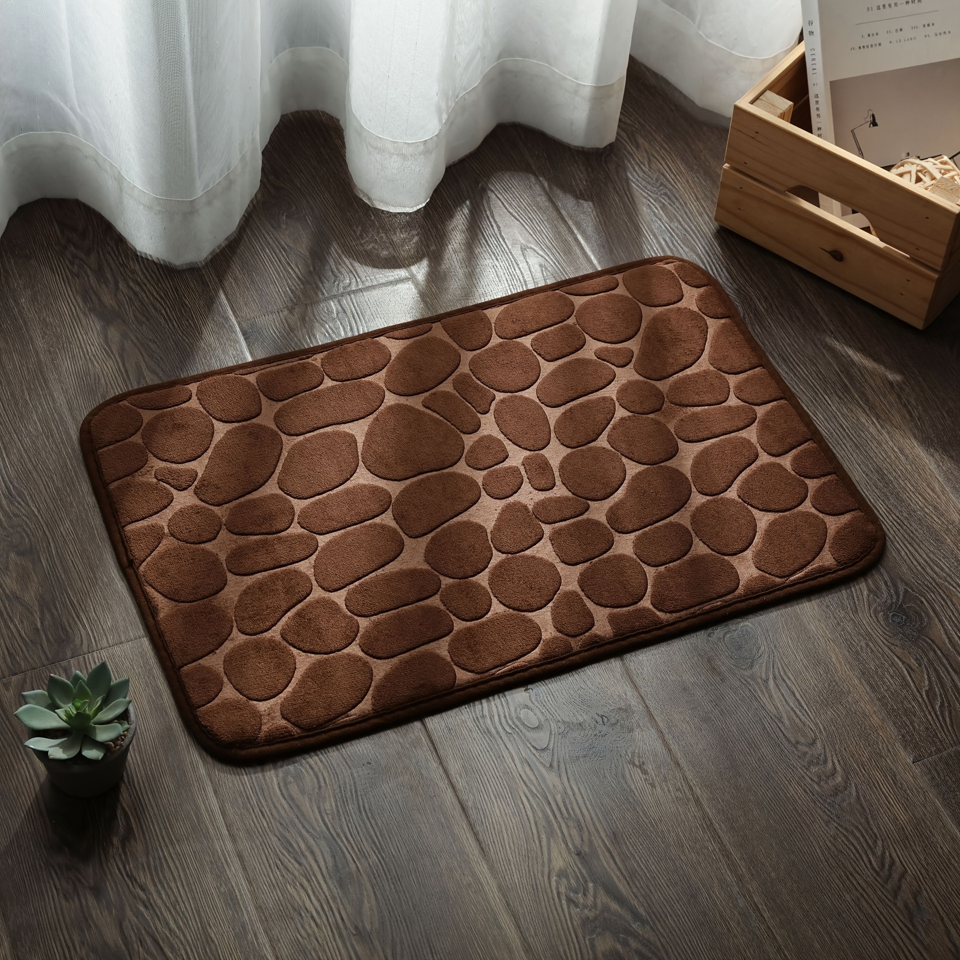 GIBZ Alfombra de baño de espuma viscoelástica para baño ultra  suave y absorbente de agua lavable más fácil de secar alfombra alfombra  alfombra de piedra, patrón de piedra, caqui, 15.6 x