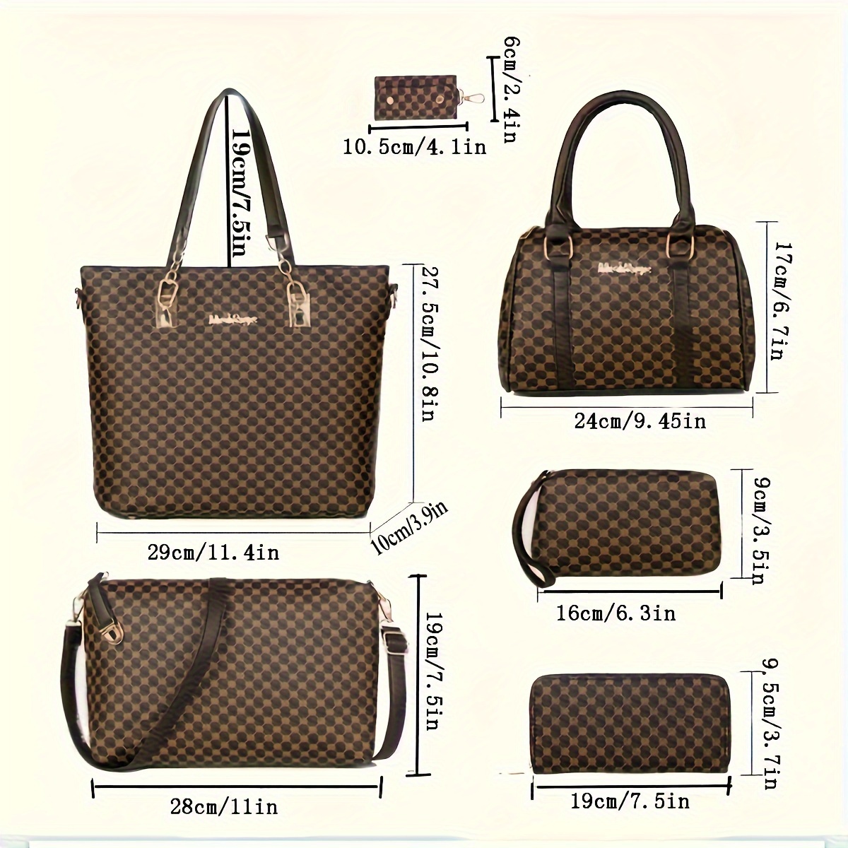 6pcs Tote Bag, Handbag Boston Bag Clutch Purse Set, PU Leather Textured Shoulder Bag, Casual Versatile Commuter Bag,Womens Purses,Temu