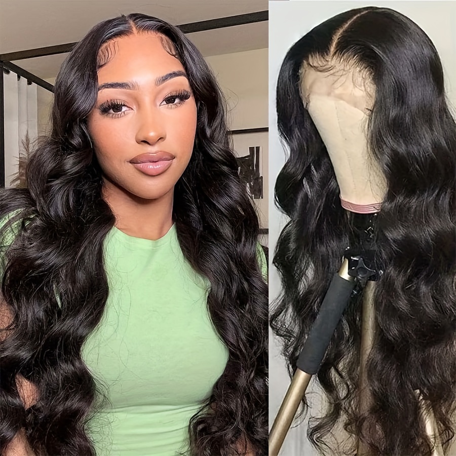 13x6x1 Transparent Lace Front Body Wave 250 Density Human Hair Wigs Elegant Wavy Long Length 250 Density T Part Lace Front Wig Human Hair Natural Black Body Wave Pre Plucked Human Hair Wig