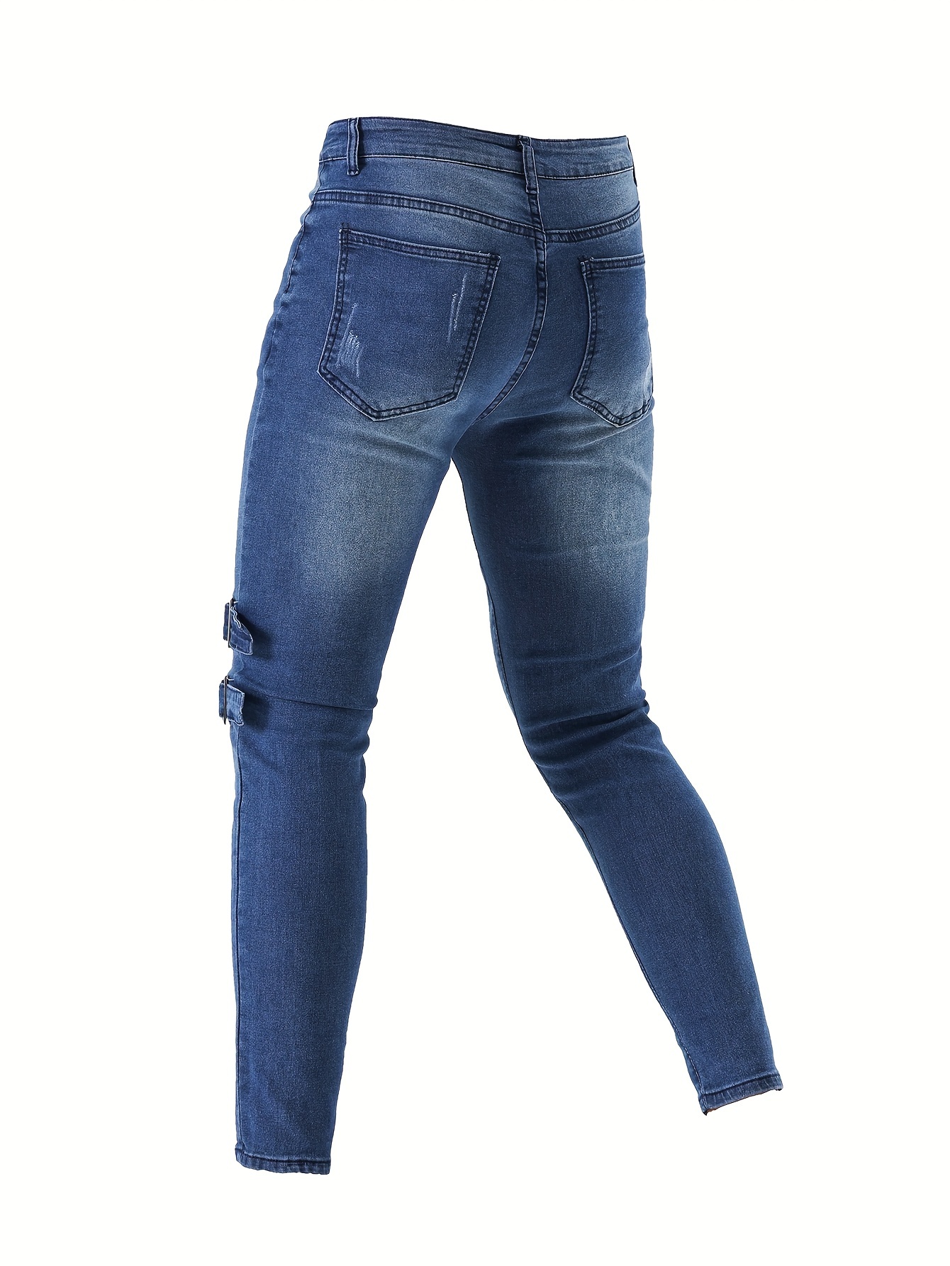 Men\'s Chic Skinny Biker Street Medium Style Jeans Casual Temu 