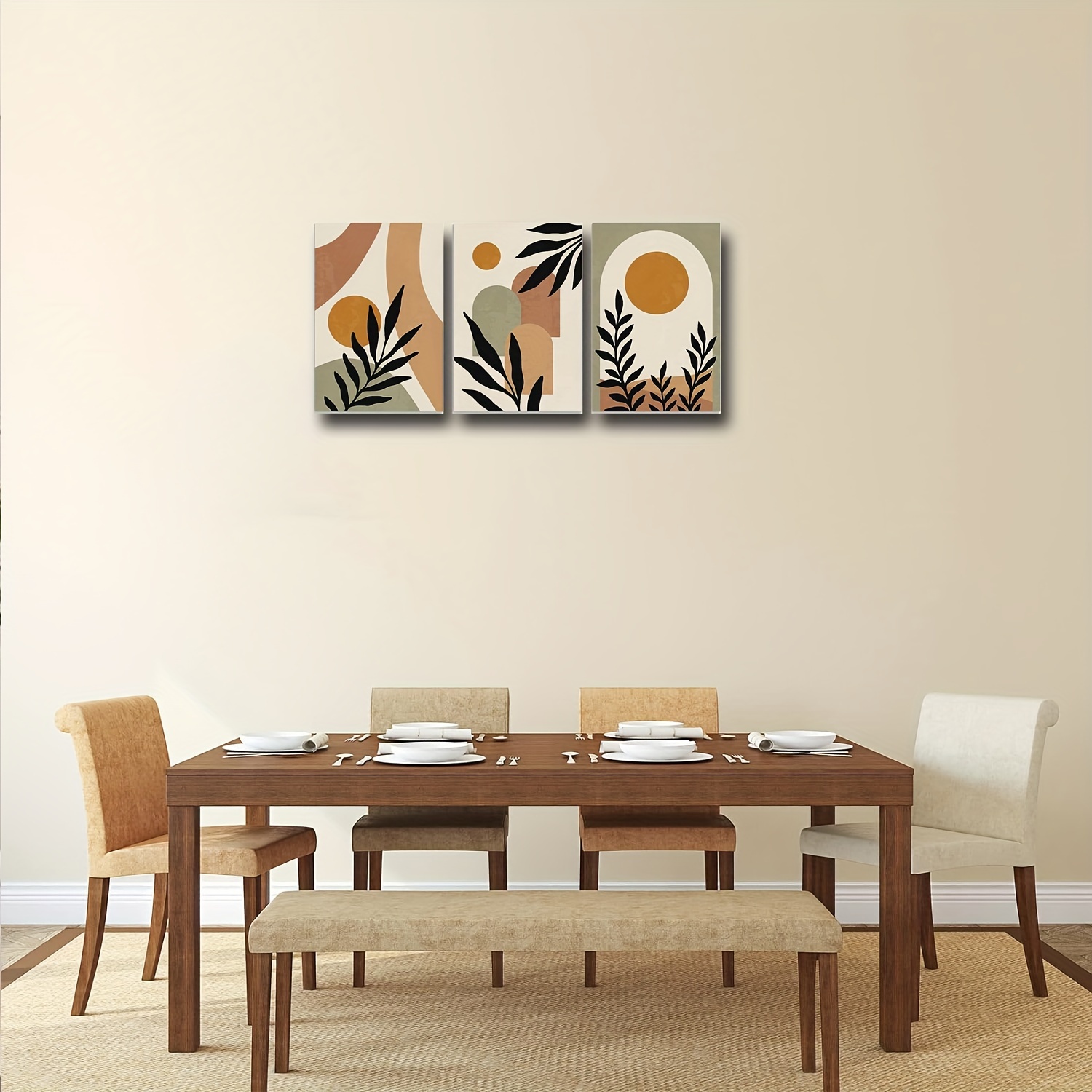  Mid Century Modern Boho Wall Art Beige Abstract Canvas Painting  Abstract Plant Pictures for Living Room Decor Abstract Boho Wall Art Prints  Minimalist Geometric Sun Canvas Print 16x24inch No Frame: Posters