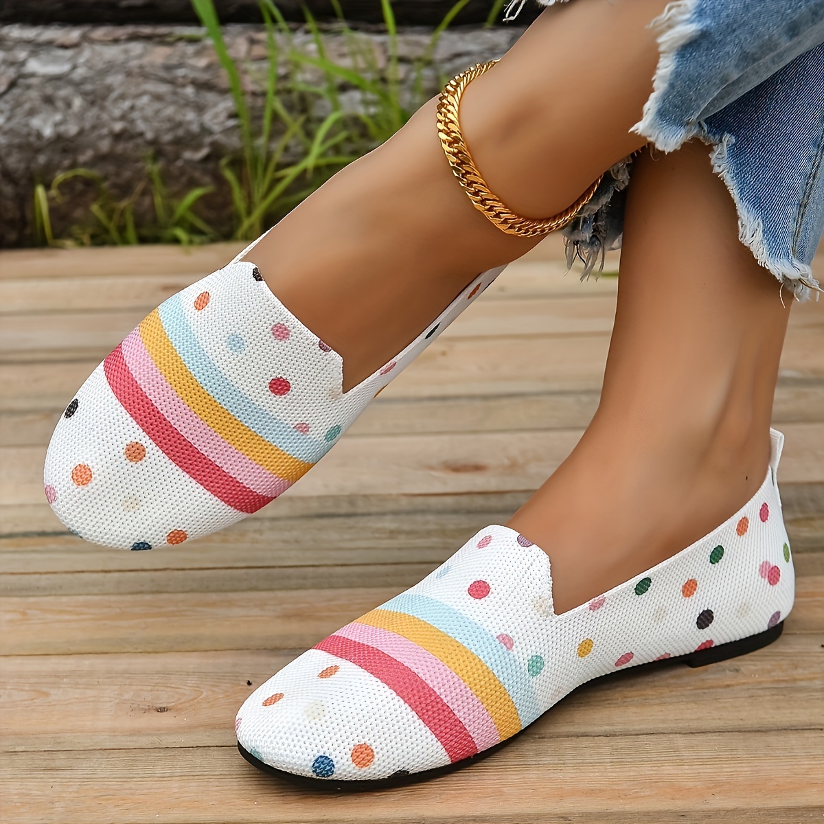 Floral Print Flat Shoes Lightweight Slip On Shoes