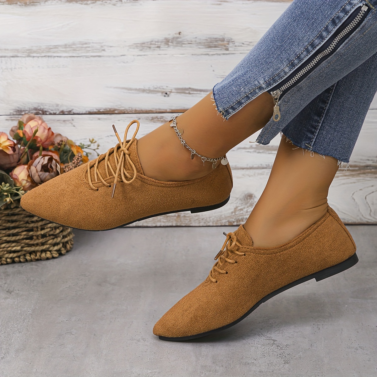 ladies suede lace up flat shoes