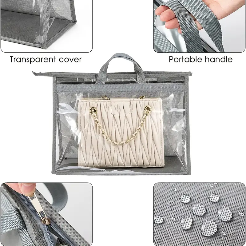  12 Pack Dust Bags for Handbags,Clear Handbag Storage Organizer  with 12 Hooks Purse Dust Cover Storage Bag 4 Sizes Handbag Protector Bag  for Closet (Pink) : Clothing, Shoes & Jewelry