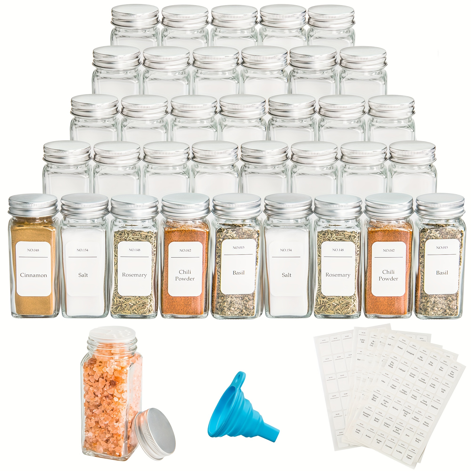 Spice Jars With Spice Labels, Empty Glass Spice Containers With