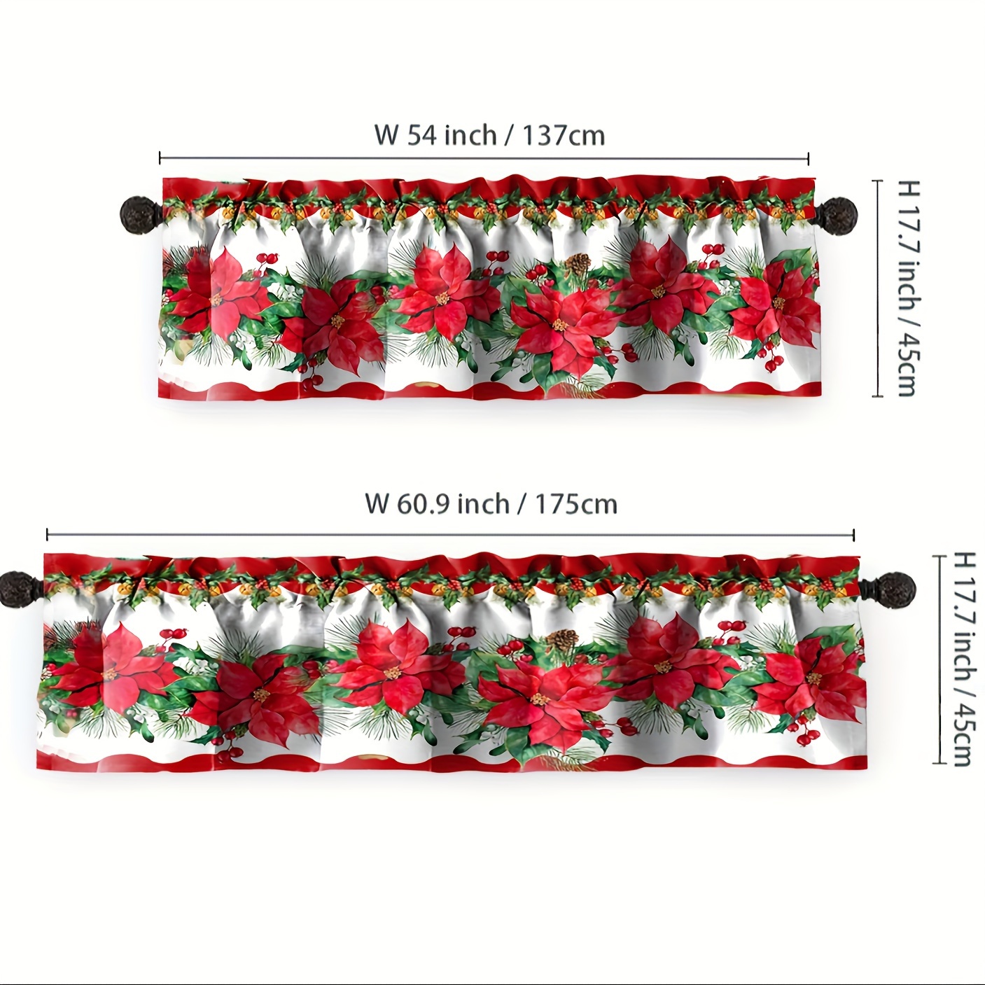 1pc Cortinas Cocina Poinsettia Valances Rojas Verdes Flores - Temu