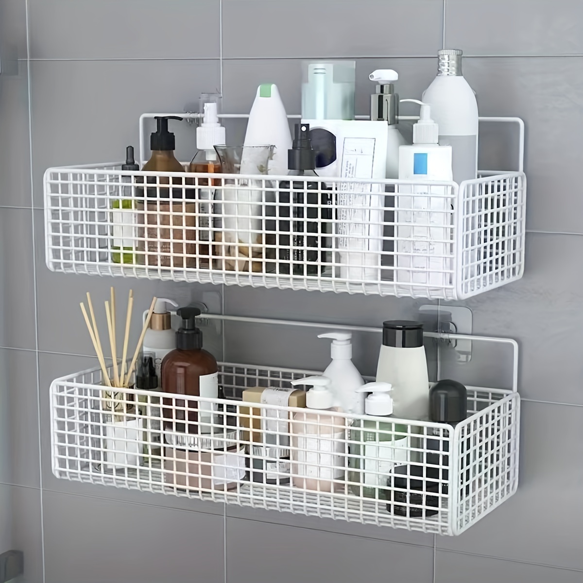 Wall Mounted Bathroom Storage Rack Shower Caddy Basket Organizer