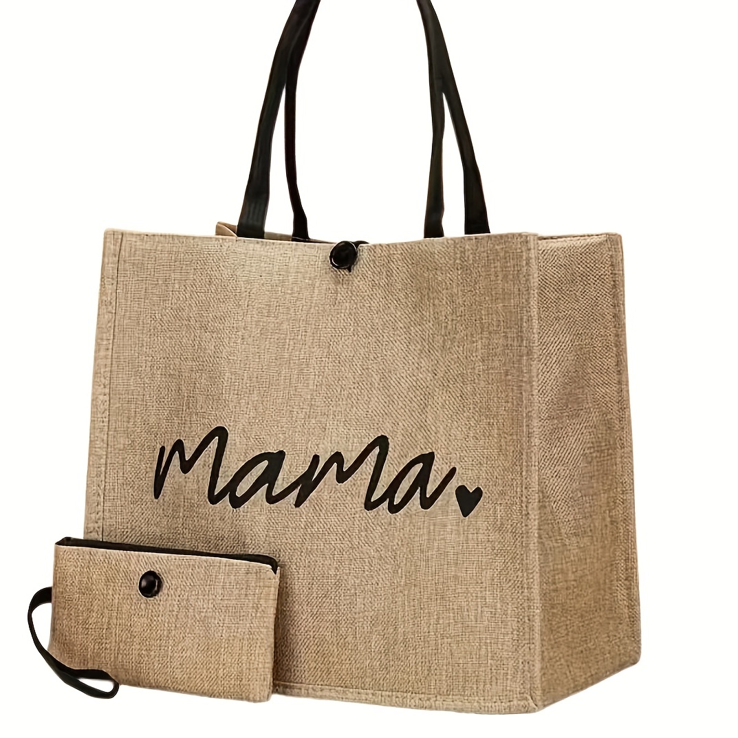 Large Capacity Canvas Tote Bag With Wristlet Purse