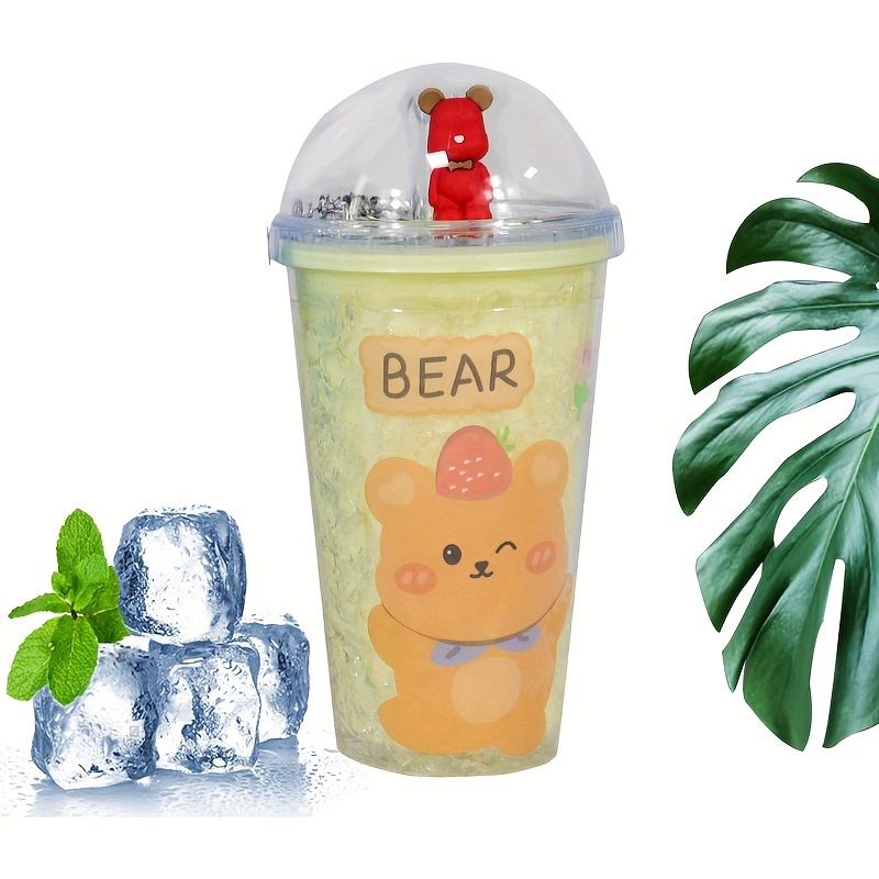 Cute Bear Cup Tumbler With Dome Lid And Straw Plastic Water - Temu