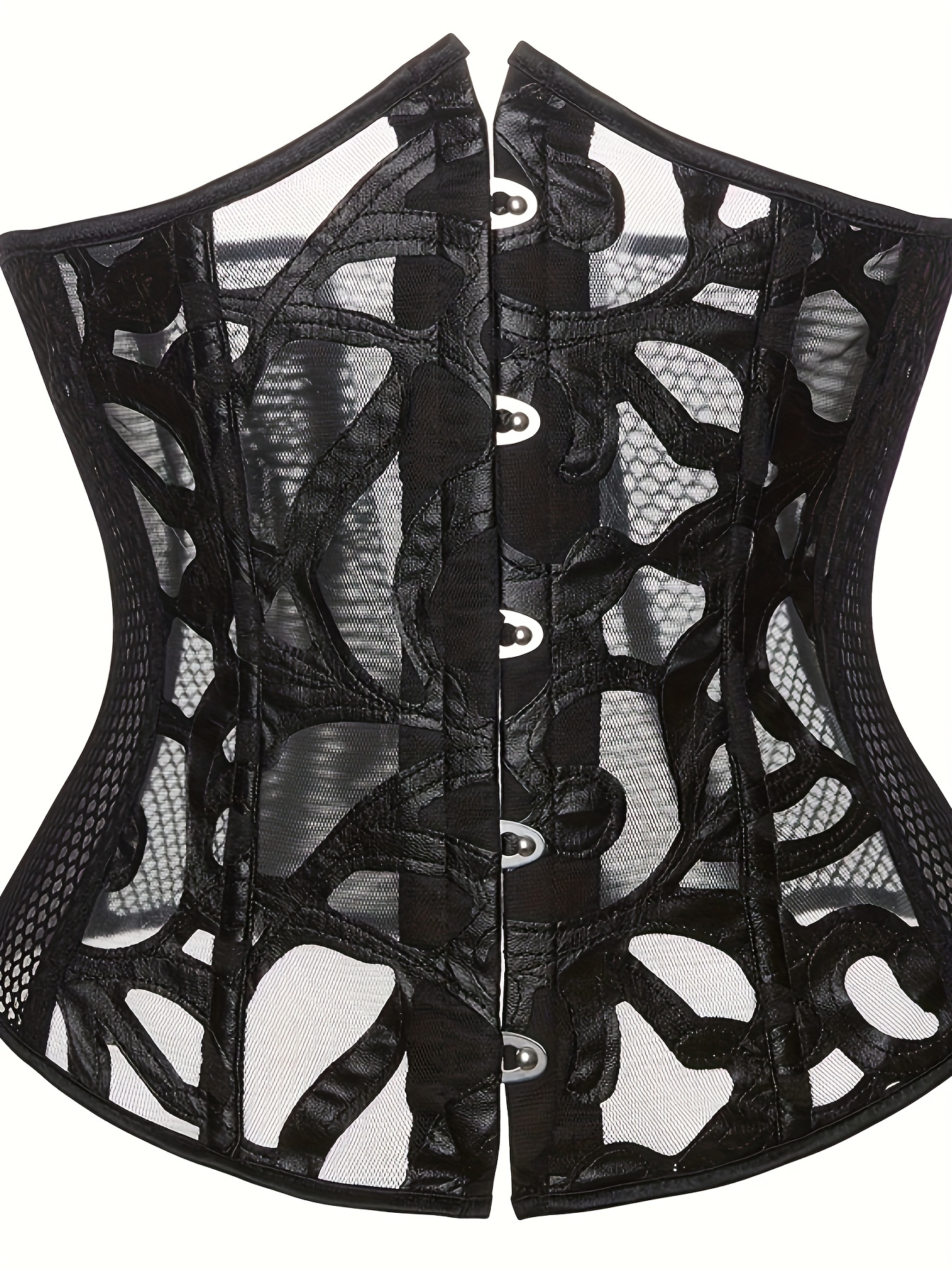 Fishnet Mesh Corset Bustier, Tummy Control Lace Up Strapless Body