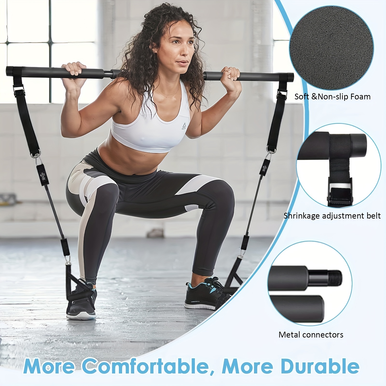 Upgraded Portable Pilates Bar Kit - Adjustable 39 Inches 3 Section Pilates  Bar with Resistance Bands 20, 30, 40 Lbs. Home Workout Equipment for Women  with 2 Foot & Hand Loops for