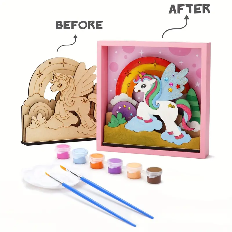 Wooden Photo Frame Painting Toy 3d Scene Unicorn Dinosaur - Temu