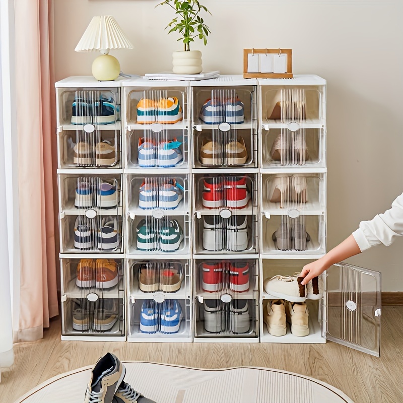 Caja de zapatos apilable, caja de zapatos Caja de zapatos transparente Caja  de almacenamiento plegable