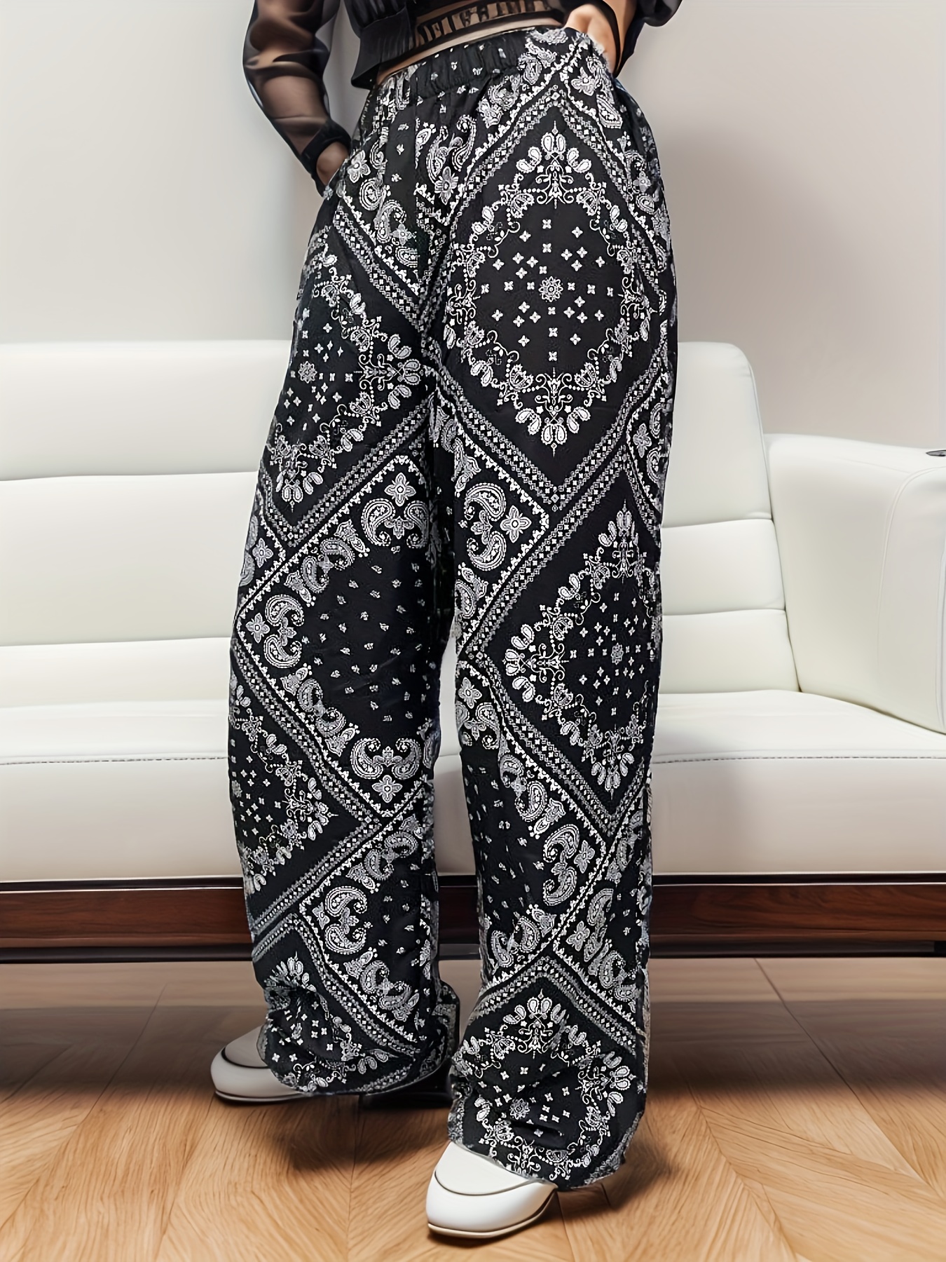 Plus Size Boho Pants Women's Plus Stripe Print Flared Leg - Temu