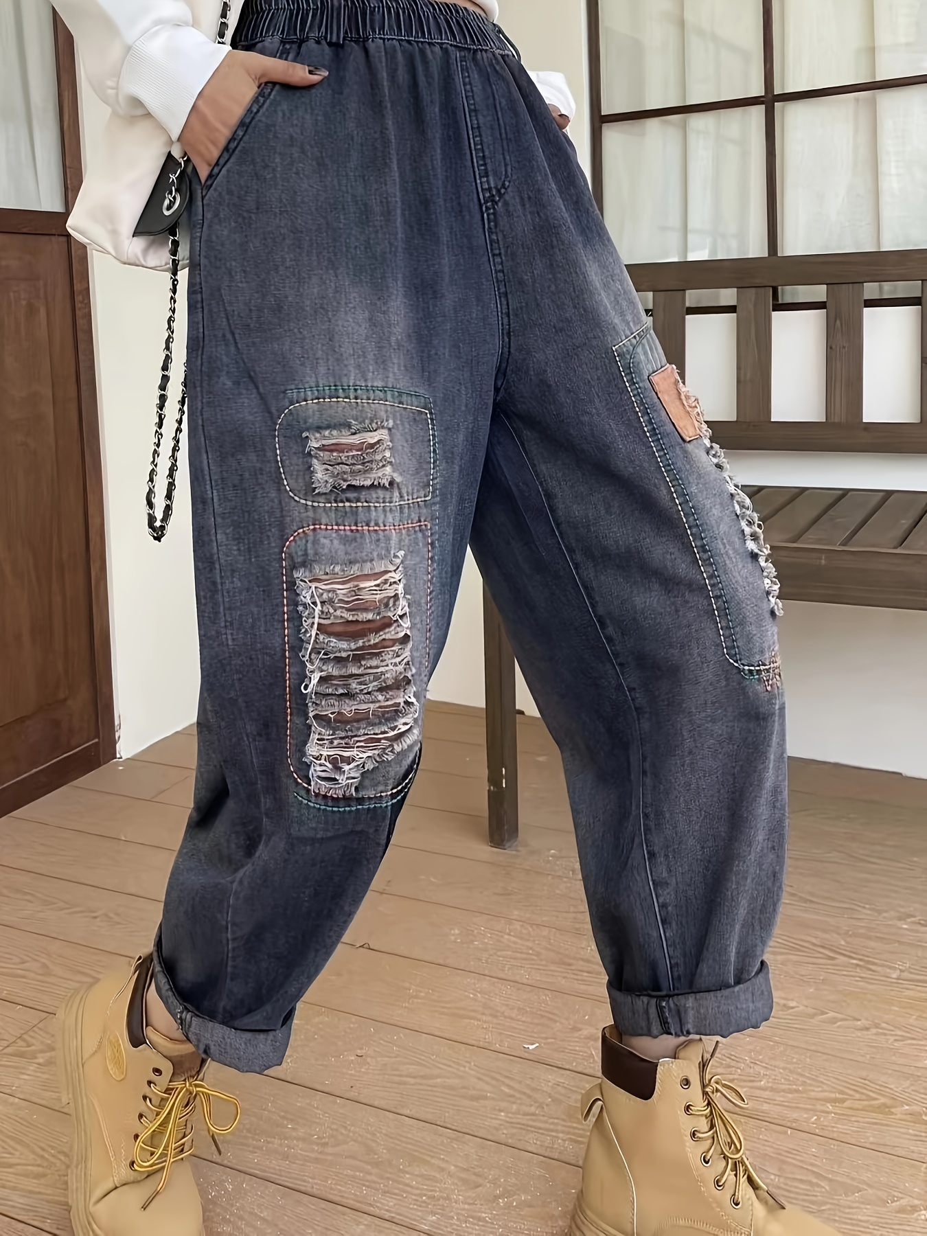 Pantalones Vaqueros Con Bolsillos Para Mujeres Pantalón Harén