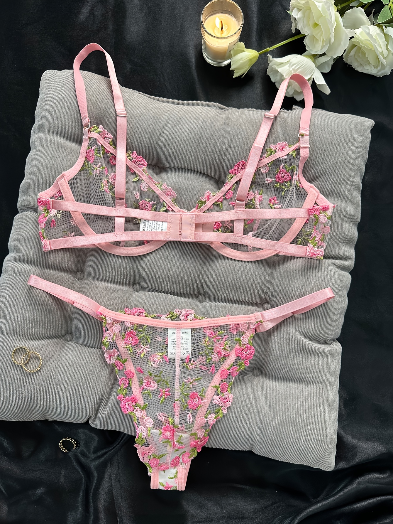 Buy PINK LACE-TRIM SATIN LINGERIE SET for Women Online in India
