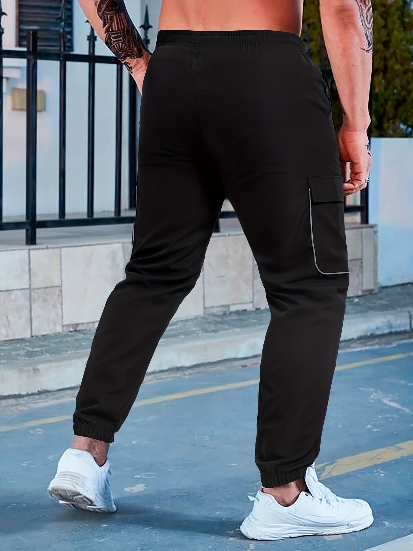 Side Flap Pocket Black Cargo Jeans High Solid Color - Temu Australia
