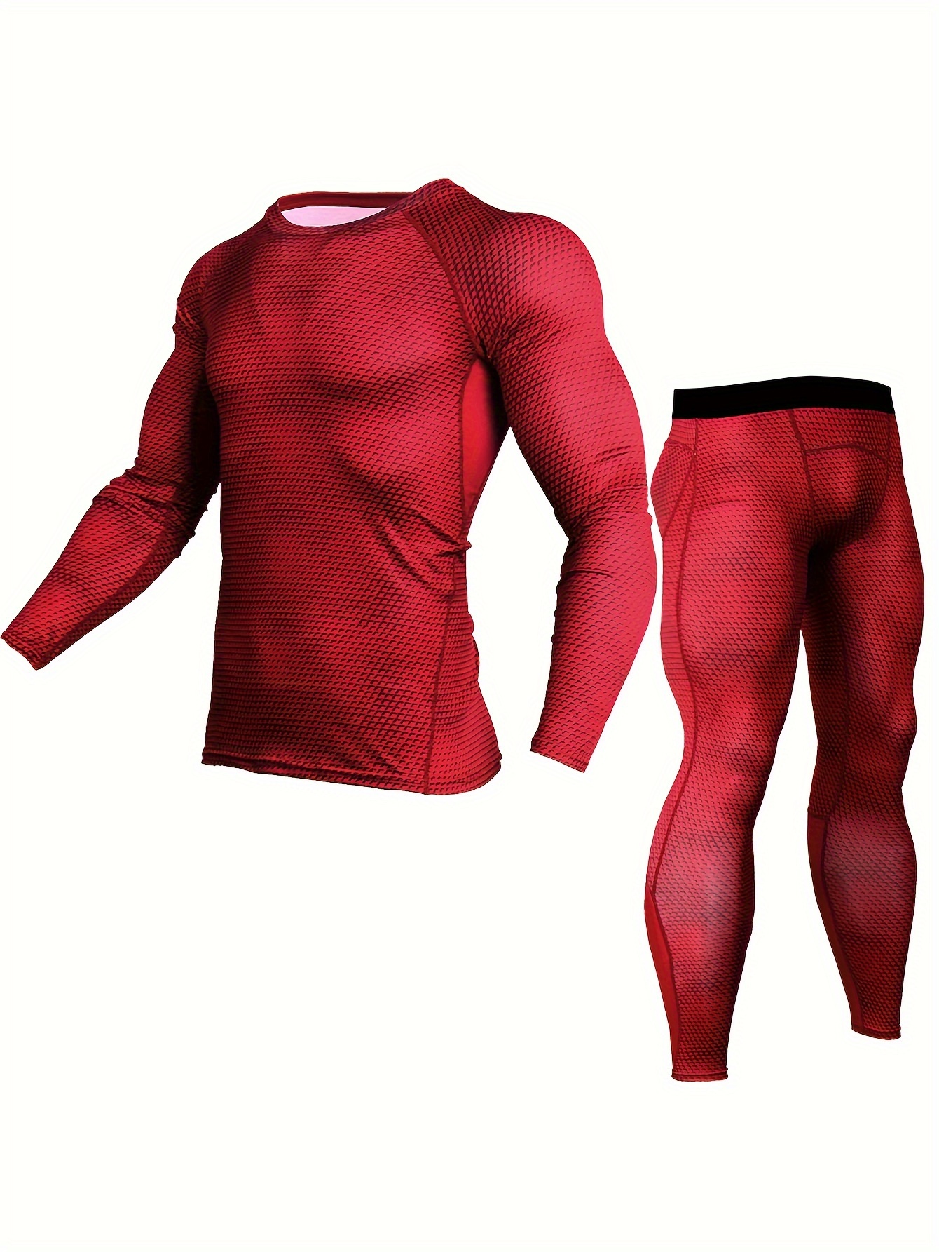 Niuer Mens Compression Shirt And Pant Set Crew Neck Base Layer Suit Long  Sleeve Tracksuit Tight Legging Outfits Quick Dry Orange XL 