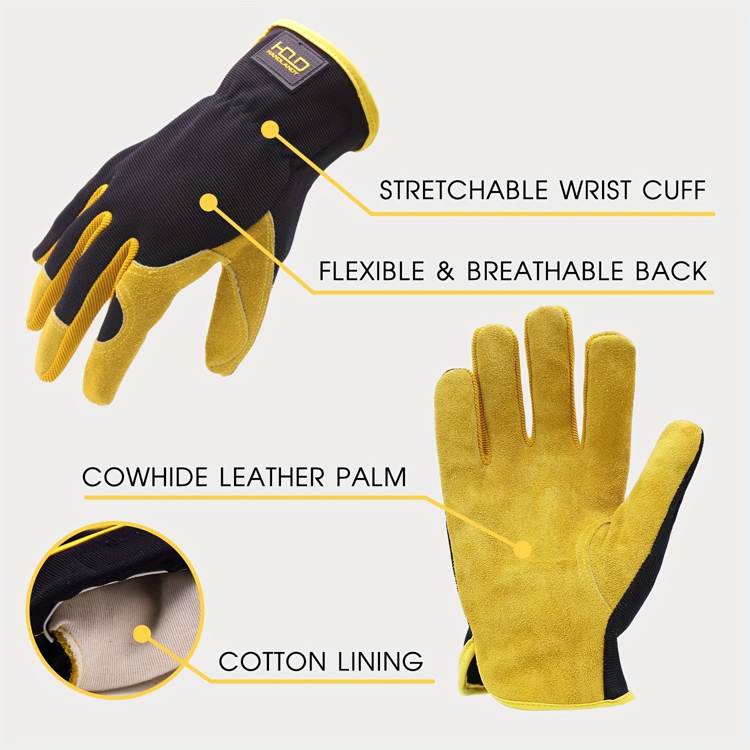 Leather work gloves for men Flexible Grip Real cowhide gardening gloves